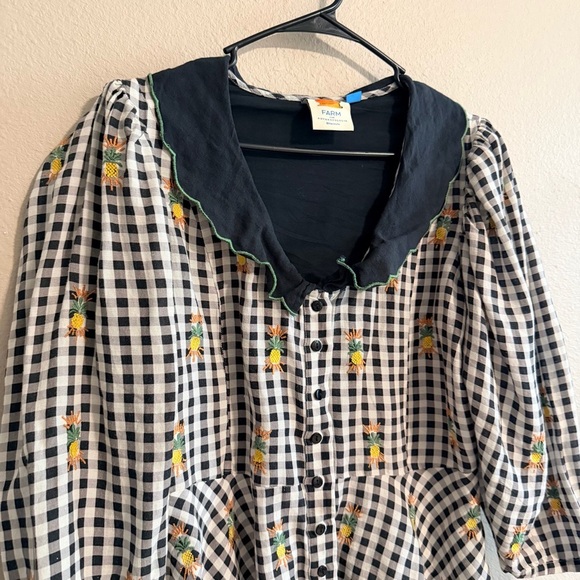 Farm Rio Linen Blend Gingham Embroidered Top - Picture 2 of 6